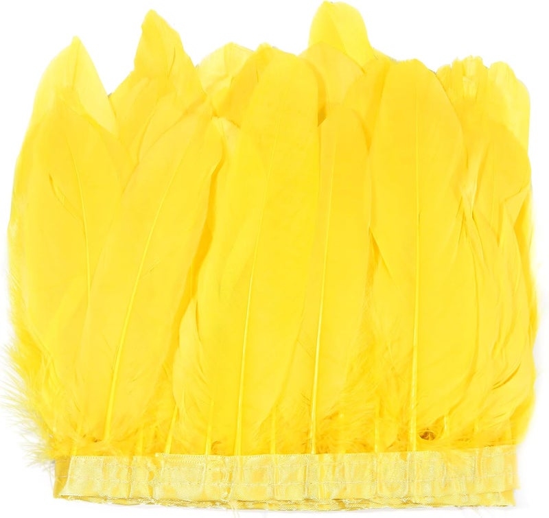 MAOFENG 2 Yards Natural Goose Feathers Trim Sewing Fringe Fashion Dress Sewing 6-8inch for DIY Handicrafts Costumes Decoration,Yellow - Image 1